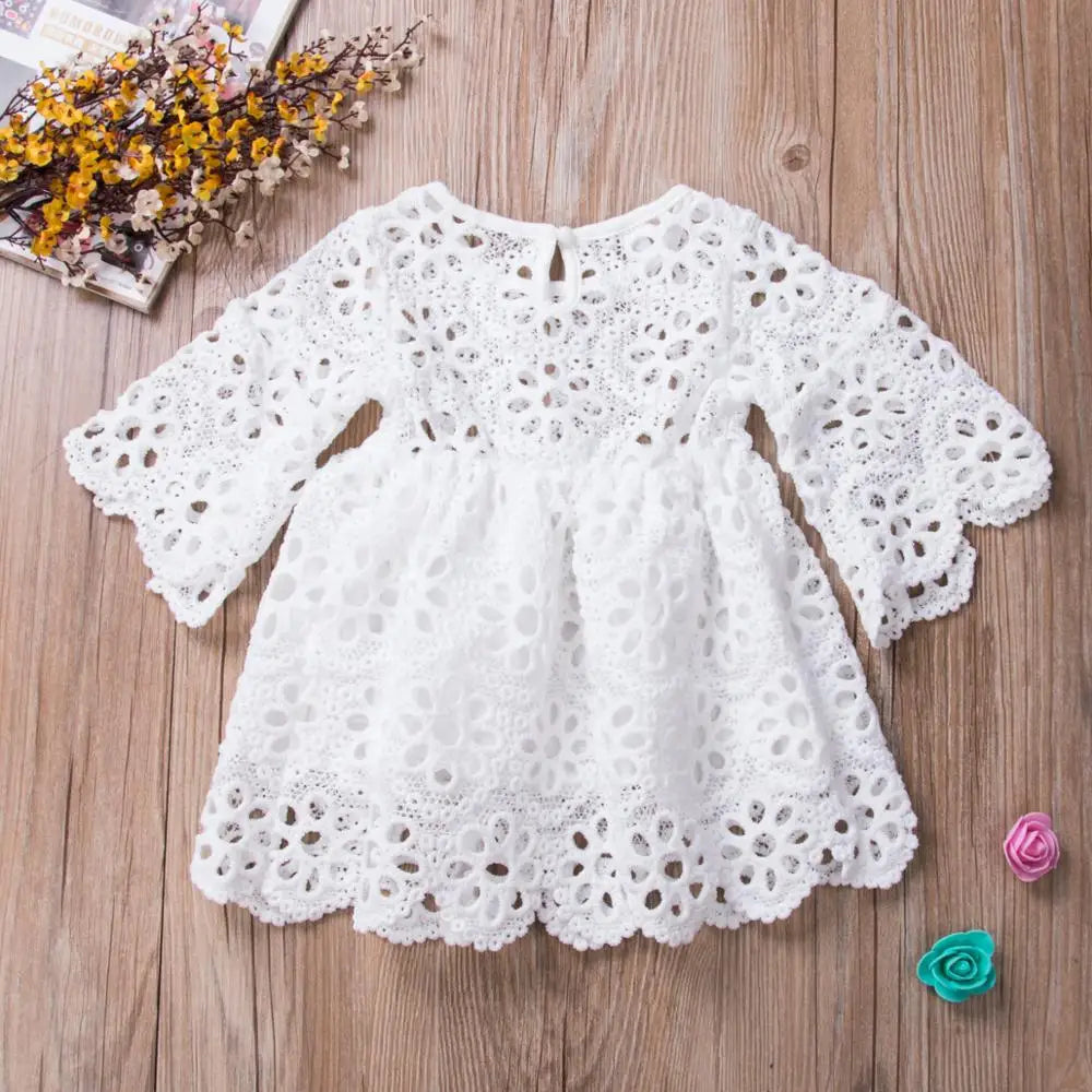 White Hollow  Floral Lace Mini Dress