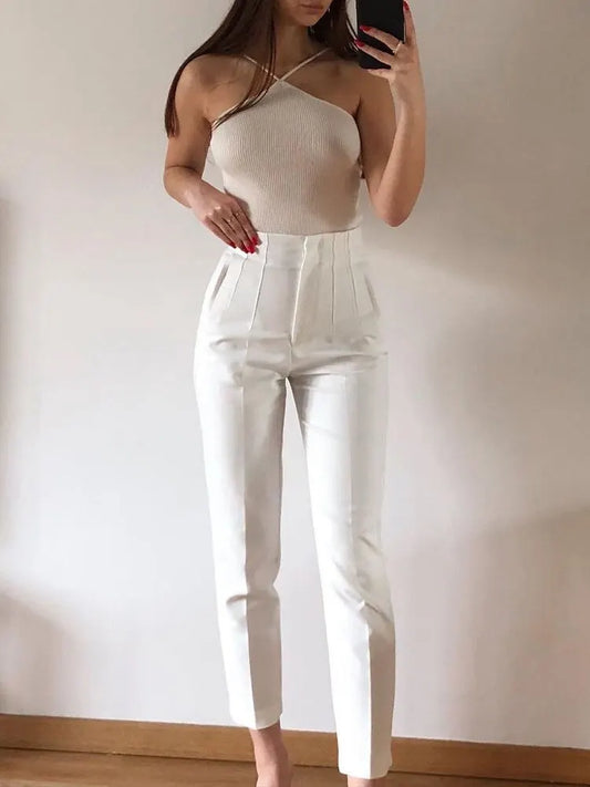 Multi Color Casual Office High Waist Cropped Pants