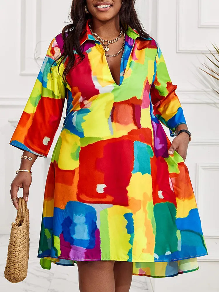 NEW Casual Plus Size Abstract Print Dress