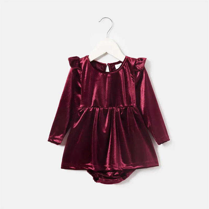 Wine Red Velvet Mermaid Mother Daughter Dress