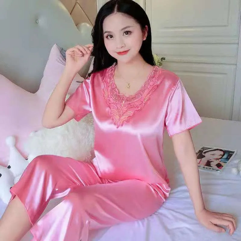 Women's Pajamas Sets Big Size 4XL Sleepwear Silk Satin Pyjama Spring Autumn Homewear Ladies Pijama Mujer 2 Piece Pjs Nightwear