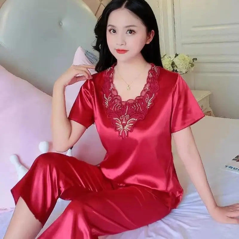 Women's Pajamas Sets Big Size 4XL Sleepwear Silk Satin Pyjama Spring Autumn Homewear Ladies Pijama Mujer 2 Piece Pjs Nightwear