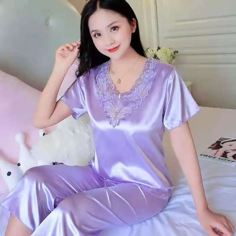 Women's Pajamas Sets Big Size 4XL Sleepwear Silk Satin Pyjama Spring Autumn Homewear Ladies Pijama Mujer 2 Piece Pjs Nightwear