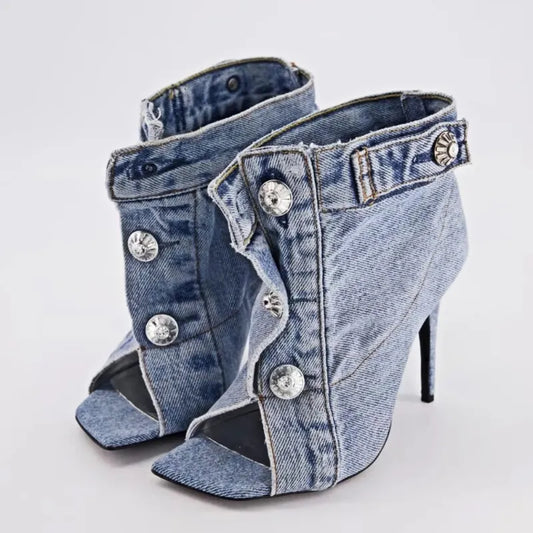 New Pocket Design Fashion Denim High Heel