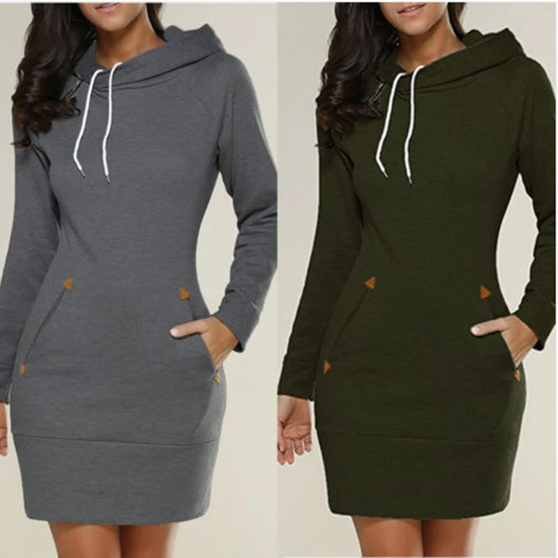 Ladies Knee-Length Dress Hooded